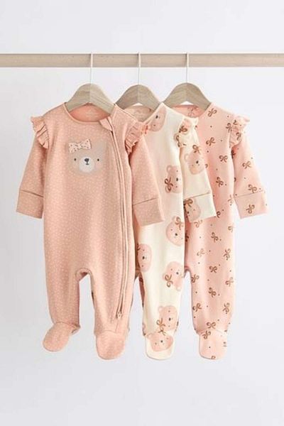 Next Baby Baby Character Zip 100% Cotton Sleepsuits 3 Pack (0Mths-2Yrs)