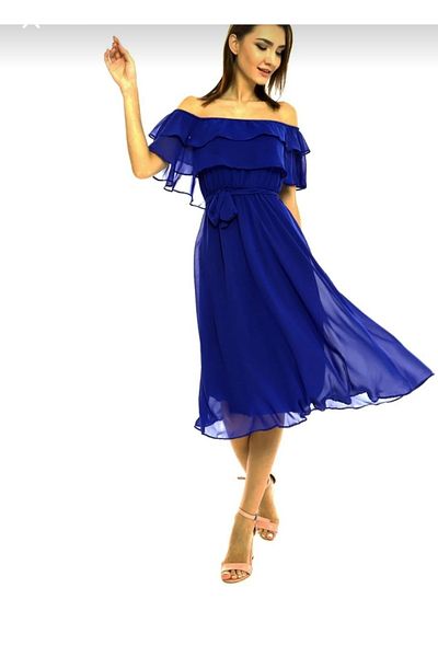 ADASTYLE Guler, șifon Saks rochie albastră
