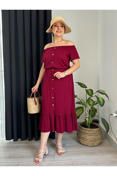 LİKRA Guler Madonna de mărime mare - Rochie din viscoză cu nasturi și volane