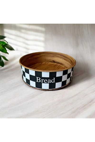 CocoVia 20 cm Decorative Wooden Round Metal Bread Bowl and Looking Box