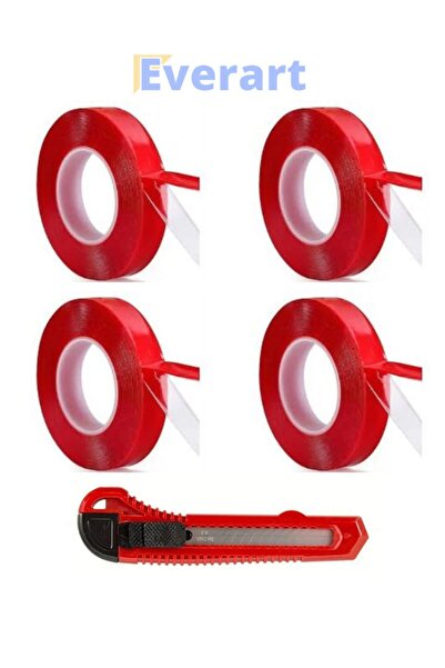 everart 4 ADET Silikonlu Çift Taraflı Montaj Bandı 18mm X 2mt ve Maket Bıçağı