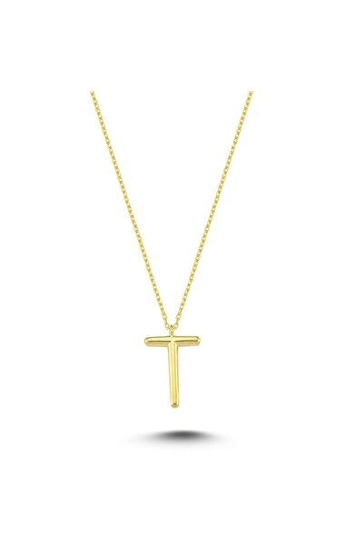 Bulvardi 925 Ayar Gümüş Harfli Altın Kaplama Kolye - T Harfi - Standart - Alv...