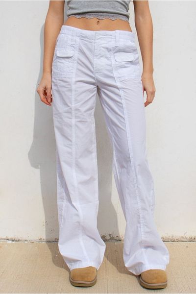 september island Y2K White Parachute Fabric - Front Pocket Trousers