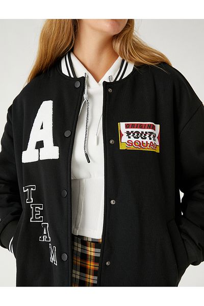 Koton Oversize Pilot Jacket with Embroidered Fleece Inside