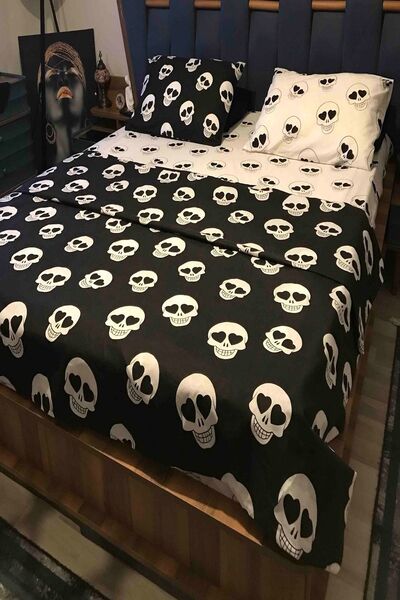 LaLiva مجموعة غطاء لحاف مزدوج من القطن الصحي الطبيعي على شكل قلب جمجمة