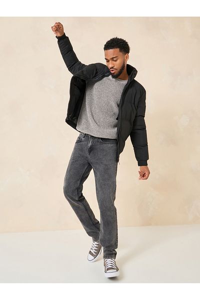 Styli High Neck Padded Puffer Jacket With Badge Detail