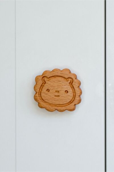 Üreet Çocuk Odası Için Aslan Tasarımlı Ahşap Dolap Kulp (TEKLİ)