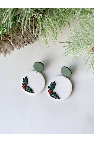 TREND Cocina Flowers Pattern Polymer Clay Earrings for Winter Christmas