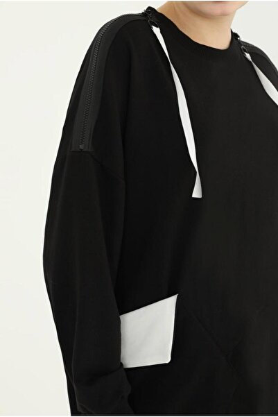 Puane Black Long Sivit - Pocket and Zipper Detail