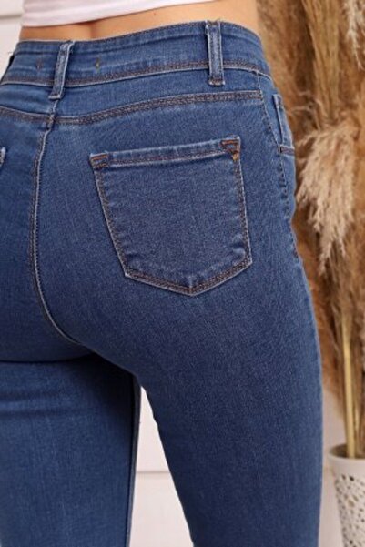 TRENDNATUREL Μπλε τζιν παντελόνι Nicole Flare με Lycra Flare