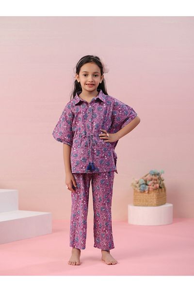 Sanskrutihomes By Styli All Over Print Collared Kaftan & Pyjama Set