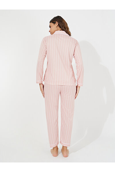 Take Two By Styli Striped Pocket Detail Shirt & Pyjama Set