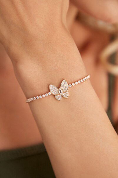 Lina Tia سوار نسائي من ليندا موديل الفراشة مصنوع من الفولاذ المطلي بالذهب وحج...