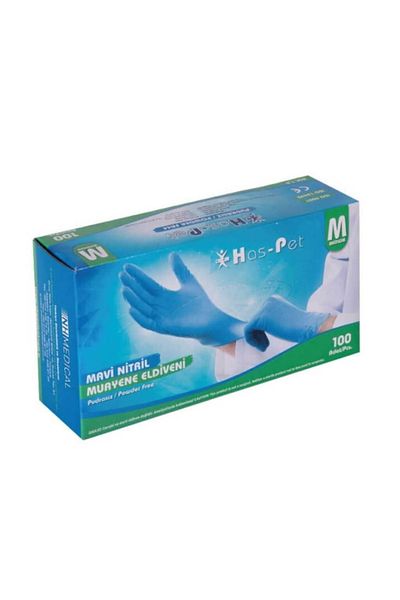 Has-Pet Blue Nitrile Powder-Free Examination Gloves Medium 100pcs