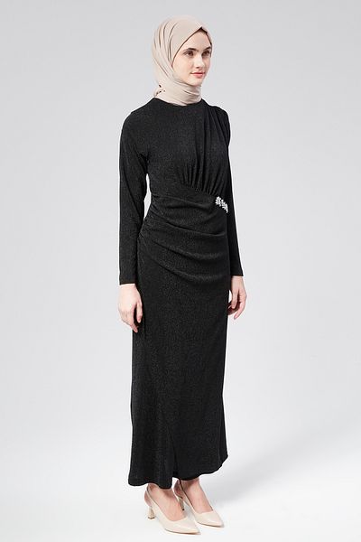 Aranlı tekstil Shiny Knitted Pencil Dress with Stone Detail - Self Glitter