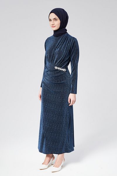 Aranlı tekstil Shiny Knitted Pencil Dress with Stone Detail - Self Glitter