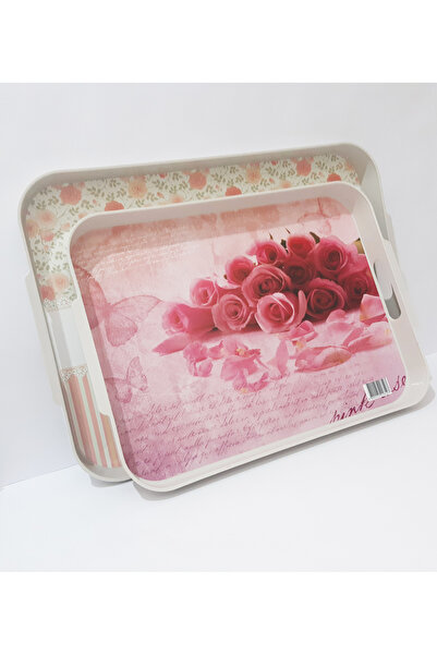 renkli çiçekler صينية شاي بلاستيكية مستطيلة الشكل مكونة من قطعتين