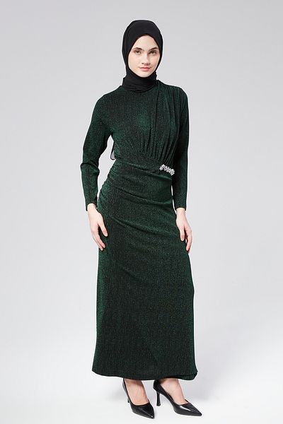 Aranlı tekstil Shiny Knitted Pencil Dress with Stone Detail - Self Glitter