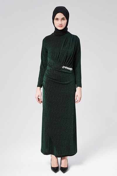 Aranlı tekstil Shiny Knitted Pencil Dress with Stone Detail - Self Glitter