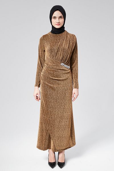 Aranlı tekstil Shiny Knitted Pencil Dress with Stone Detail - Self Glitter