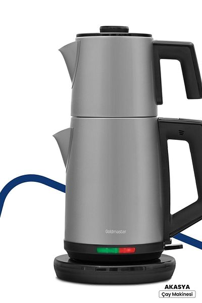 GOLDMASTER Akasya Silver Xl 2200 Watt Patented Drip-Free Design Steel Tea Maker and Kettle