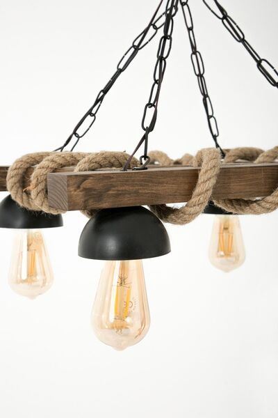 megüsa Ahşap Avize Dekoratif Doğal Halatlı Avize Salon Balkon Cafe Otel Kamelya 4 Lü Avize