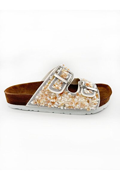 MAGGIO White Double Buckle Natural Stone Sea Slippers