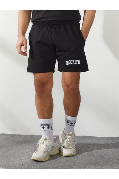 dk defne ky Ανδρικό μαύρο αθλητικό σορτς BROOKLYN με στάμπα - Sportwear Company