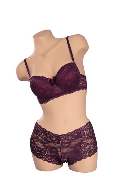 TuncayLea Kadın Mor Dantelli Destekli Sütyen Takım