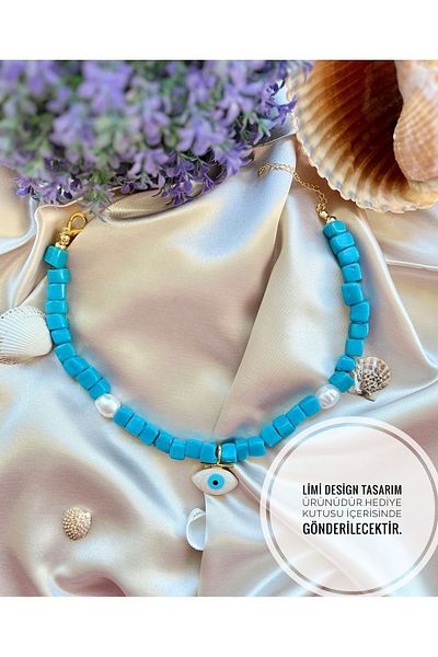 Limi Design Handmade Murano Necklace with Turquoise Glass Beads Eye Accessories