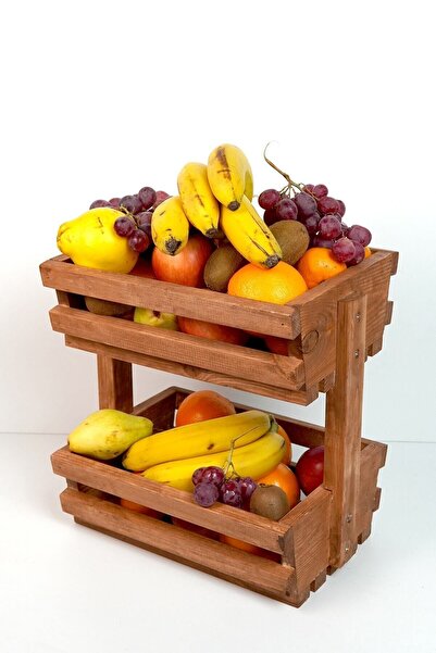 evbiziz Açık Ceviz Doğal Ahşap Çam Dekoratif Masa Üstü Meyvelik Sebzelik