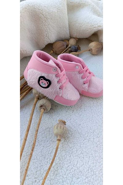 Bilge Trend Pink Fur Soft Sole Baby Girl Booties - 0-6 and 6-12 Months Compatible