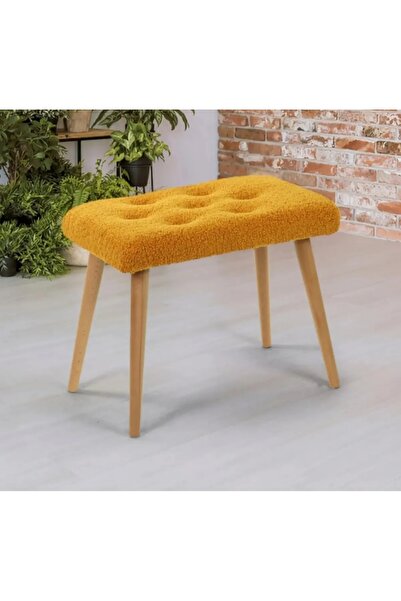 BEYLERBEYİ Gürgen Retro Ahşap Ayaklı Handmade Pofidik Puf Bench Koltuk