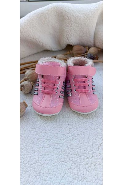 Bilge Trend Pink Fur Soft Sole Baby Girl Booties - 0-6 and 6-12 Months Compatible
