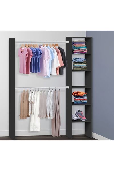Tdesigno Efil Açık Giyinme Dolabı Gardırop 140 cm Antrasit