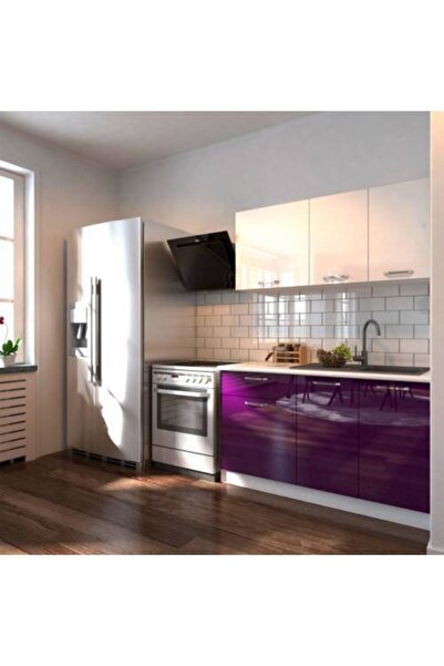 Tdesigno Hale Hazır Mutfak Dolabı – 140 Cm- Parlak Mürdüm Ve Beyaz – Tezgah D...