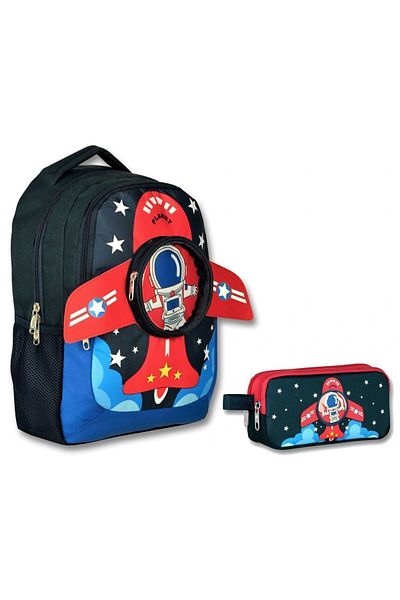 ÜMİT ÇANTA Cennec 3D Astranot Primary School Bag and Pen Holder Set for Boy - Navy Blue