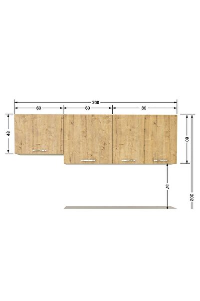 Tdesigno Ipek Üst Mutfak Dolabı 200 Cm – Safir Meşe
