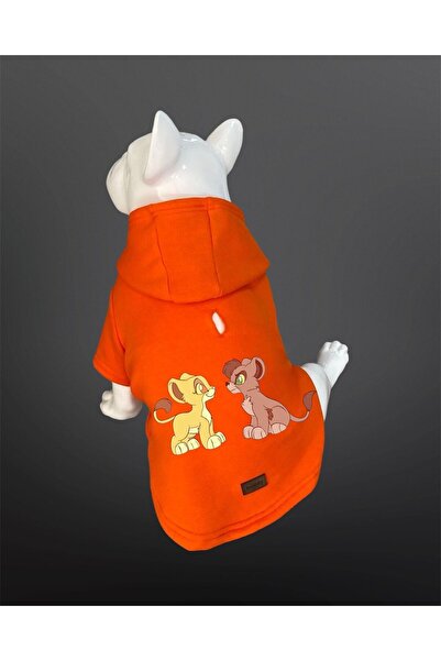 Buddy Store سويت شيرت مطبوع عليه قطة وكلب - سويت شيرت برتقالي بغطاء للرأس من Lion King