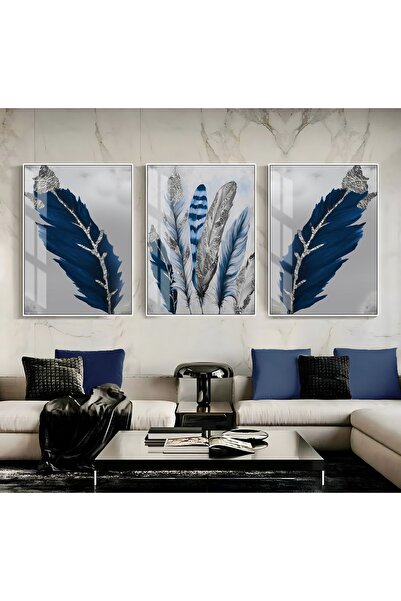 Harika bir ev HARİKABİREV|LACİVERT-GÜMÜŞ 3 ŞIK TÜYLER |ÇERÇEVELİ TEMPERLİ CAM...