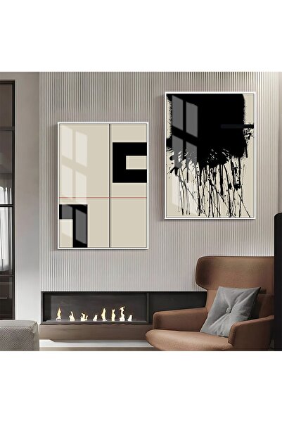 Harikabirev HARİKABİREV | COMBINATIE ABSTRACTĂ NEGRU-BEJ 01 | TABLO DE STICLA...