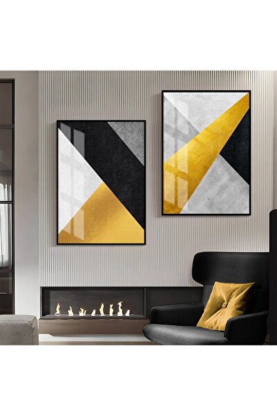 Harikabirev HARİKABİREV | COMBINAT DE FORME ABSTRACTE NEGRU-AUR-ALB 1 | TABLO...