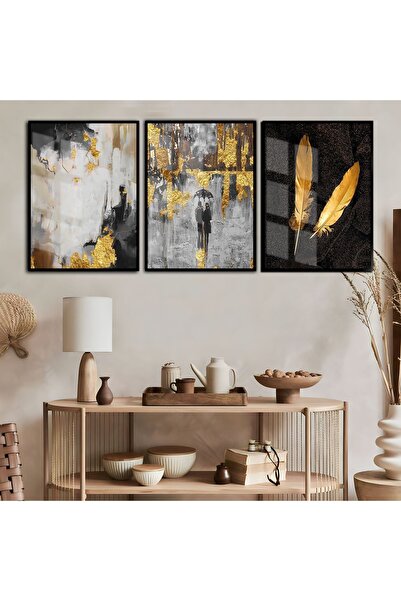 Harika bir ev Hari̇kabi̇rev | Black-Gold Abstract-Feather-Oil Paint Combinati...