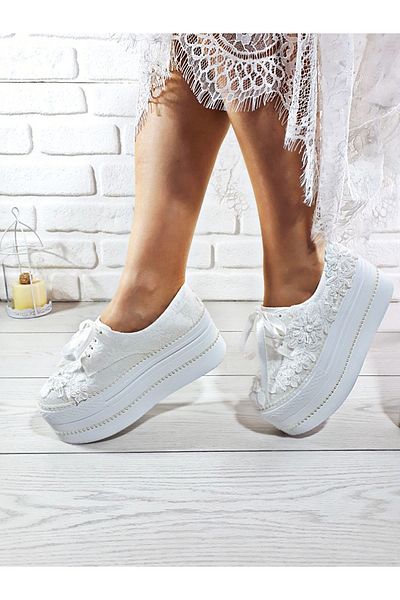 Modavien Women's White High Heel Embroidered Bridal Shoes 41208 41208