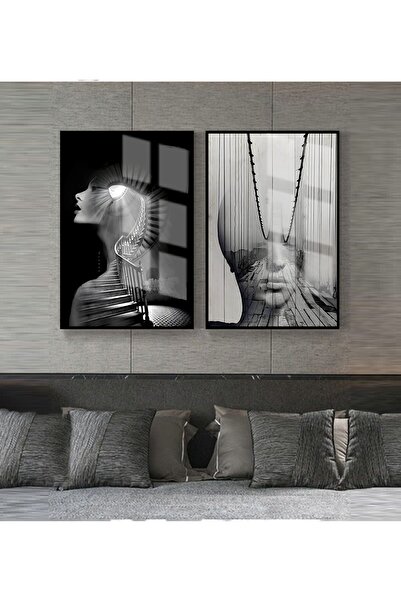 Harikabirev HARİKABİREV | COMBINAT NEGRU-ALB FEMEI ABSTRACT | TABLO DE STICLA...