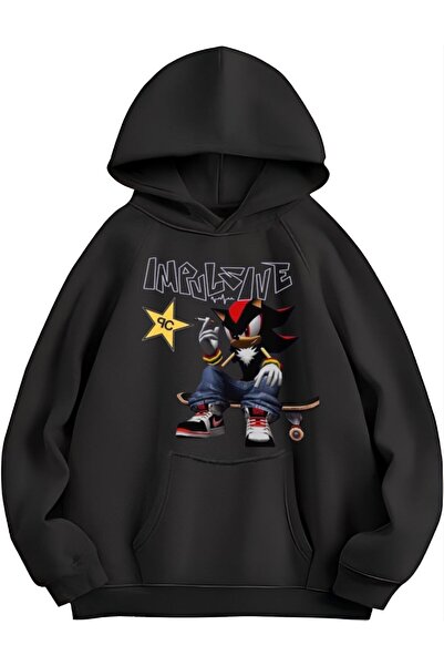 MAYDAY CULTURE Siyah Üç İplik Şardonlu Unisex Sweatshirt Bol Kesim Sonic