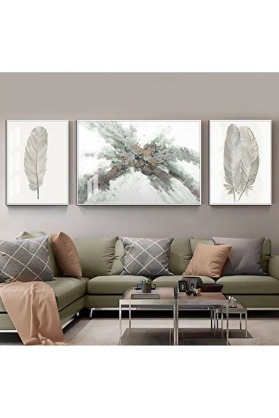 Harika bir ev HARİKABİREV|SU YEŞİLİ-KREM TÜY VE SOYUT KOMBİNİ|ÇERÇEVELİ TEMPE...