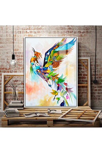 Harikabirev HARİKABİREV|RENGARENK SİMURG(ANKA) KUŞU TABLOSU |ÇERÇEVELİ TEMPER...