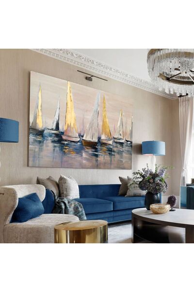 Harika bir ev HARİKABİREV|LACİVERT GOLD YELKENLİ TABLOSU |TEKLİ ÇERÇEVESİZ KA...