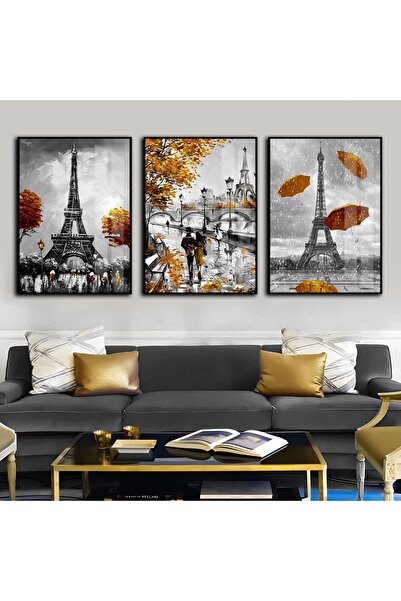 Harikabirev HARİKABİREV | BORDO - COMBINATIE GOLD TOUR EIFFEL 1 | TABLO CU STICLA TEMPERATĂ CU CADRU 3 PIESE VERTICALE